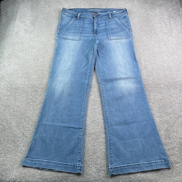 American Eagle Outfitters Denim - American Eagle Jeans Womens 16 Blue A-Line Wide Leg Flare Patch Pocket Denim